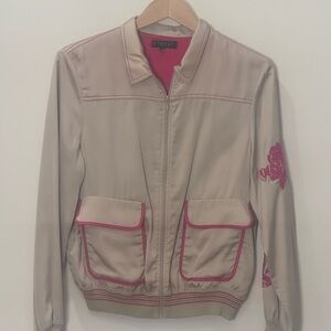 Tricot Italian silk creme/pink Bomber Jacket. Italian boutique. 
IT 44/US 8.